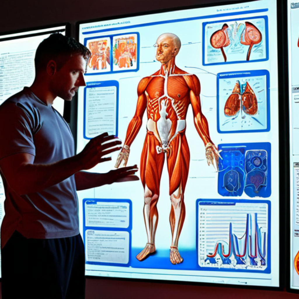 The Foundation of Expertise and Application**
    A knowledgeable sports coach, male or female, stands confidently surrounded by a vibrant, abstract display of glowing anatomical structures, physiological charts, and dynamic biomechanical equations, symbolizing deep scientific understanding. In the background, a client is subtly shown performing an optimized exercise, demonstrating the practical application of this knowledge. The image conveys continuous learning, professional growth, and the scientific rigor behind effective training, rendered with modern aesthetics and dynamic, focused lighting.

2.  **Prompt for