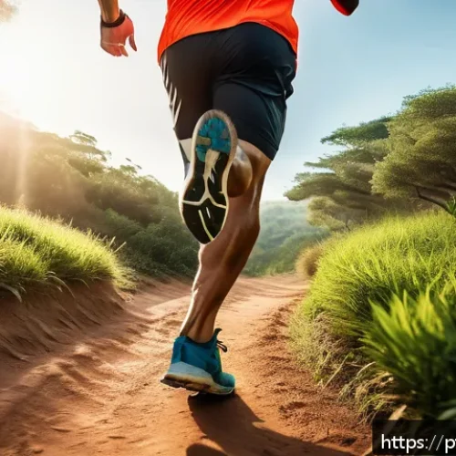 Home 29 스포츠 트레이너 고객 유형별 맞춤 전략 - A focused endurance athlete running on a scenic outdoor trail during early morning, wearing appropri...