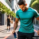 Home 22 스포츠 트레이너가 배워야 할 최신 트레이닝 기법 - A modern fitness coach monitoring an athlete’s real-time biometric data using a sleek smartwatch and...